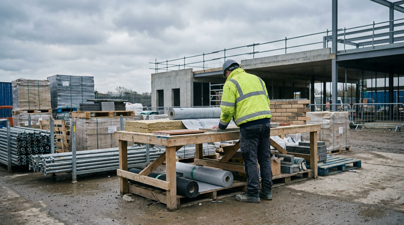 Building envelope components being checked in a construction site materials store. — Alumasc Group