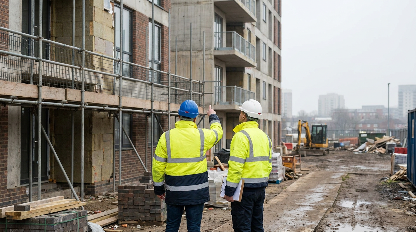 Building control inspection of external wall construction at a mid-rise residential block — MHCLG